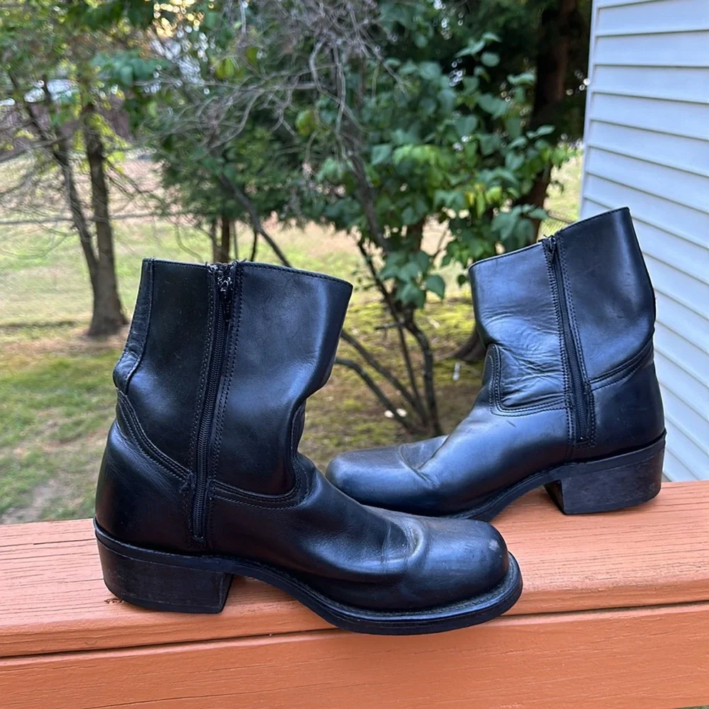 FRYE Campus Vntg.Short Ankle Boots Black Leather Square Toe Zipper Bootie Men’s